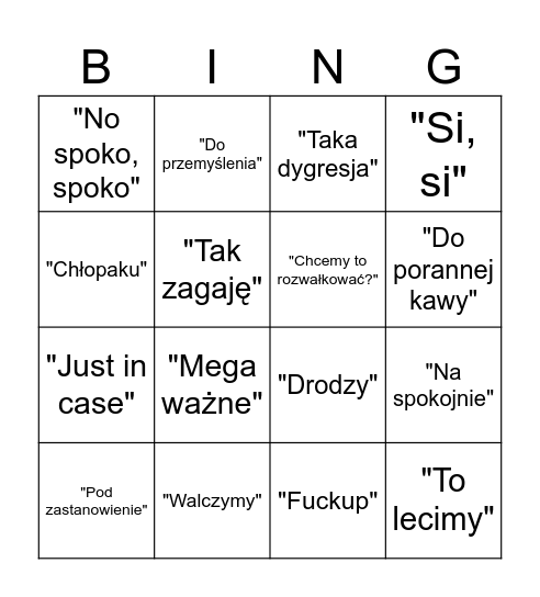 Teksty Adama Bingo Card