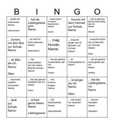 Kennlern-Bingo Card
