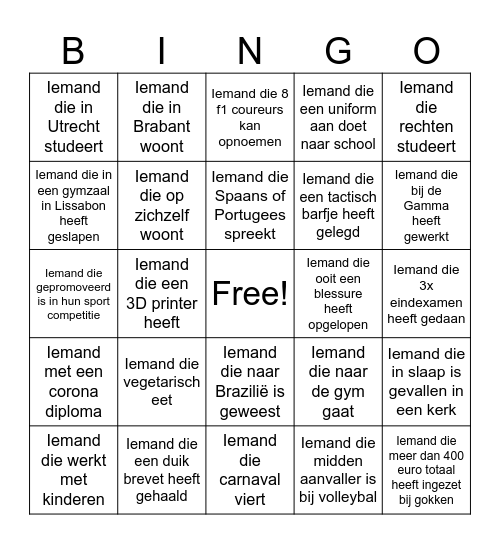 Zoek iemand die... Bingo Card