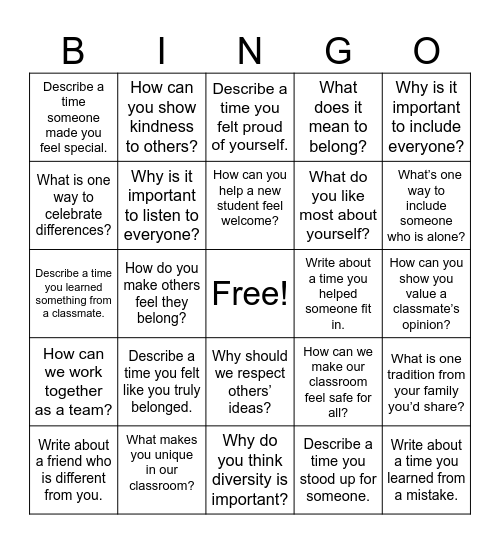 Belonging Bingo Card