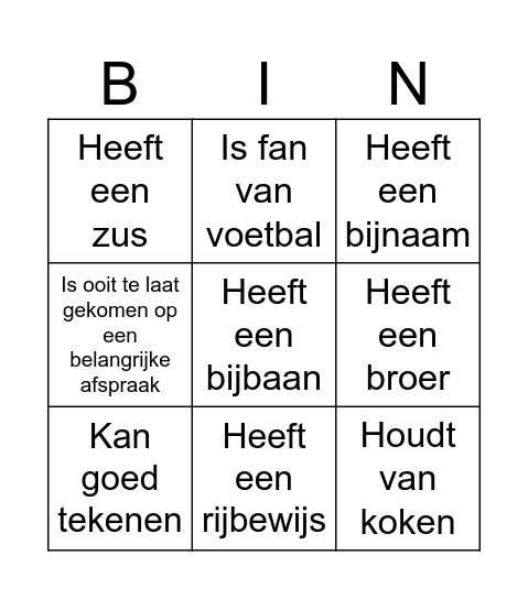 Kennismaking Bingo Card