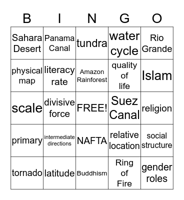 World Geography Bingo! Bingo Card