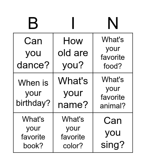 Untitled Bingo Card
