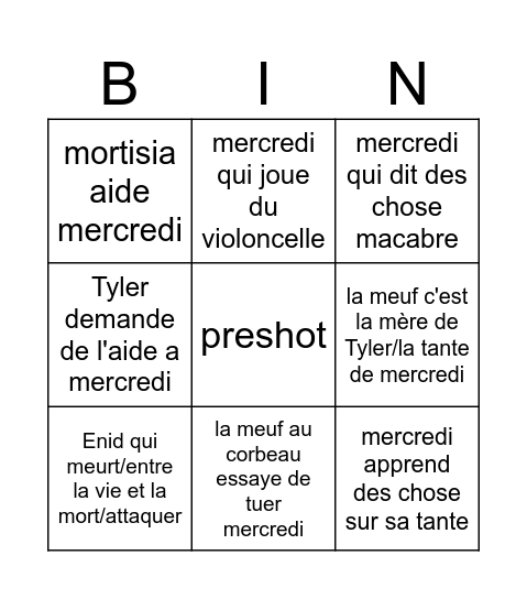 Bingo mercredi Bingo Card