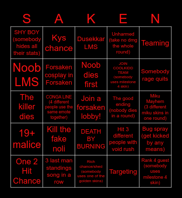 Family Home Forsaken Bingo Card