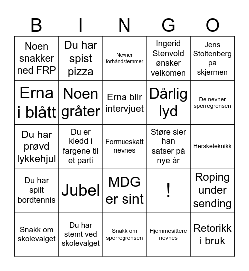 Valgnatt- Bingo Card