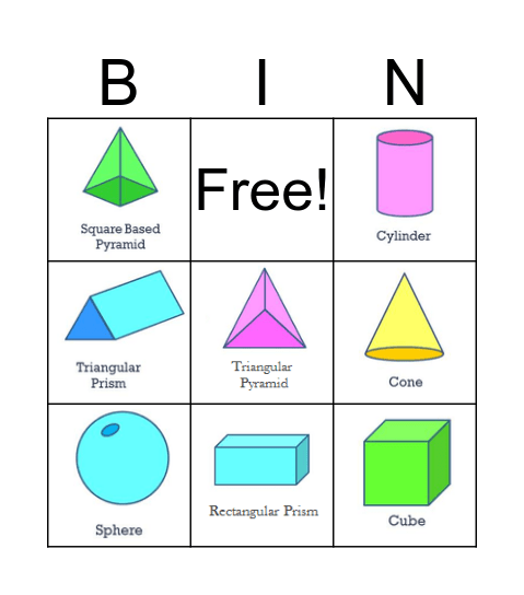 3D Shapes Bingo Card