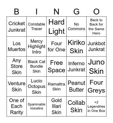 Overwatch Loot box Bingo Card