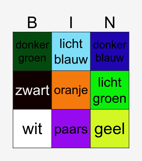 Kleuren Bingo Card