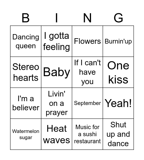 Music Bingo Card