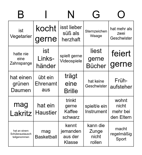 Kennenlern-Bingo Card