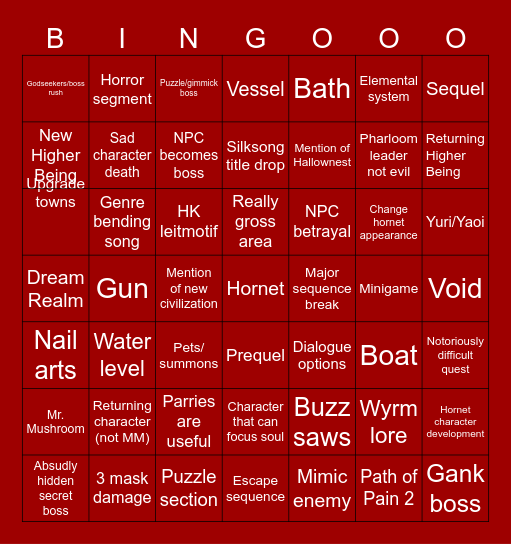 Silksong! Bingo Card