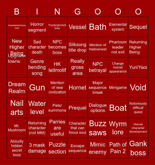 Silksong! Bingo Card