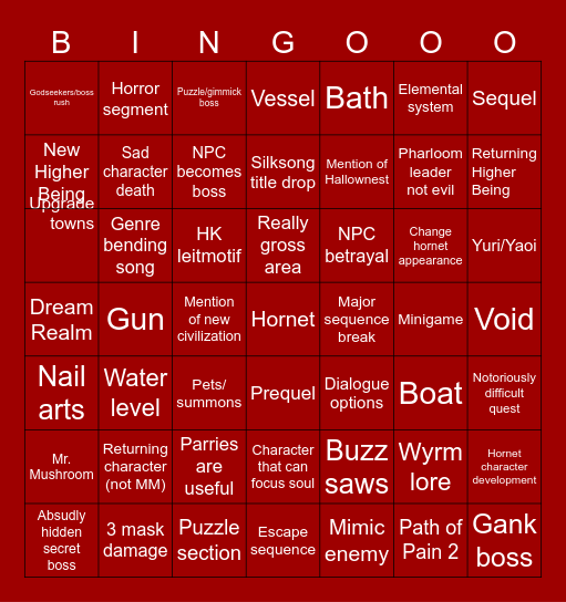 Silksong! Bingo Card
