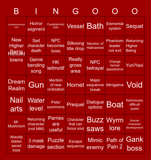 Silksong! Bingo Card