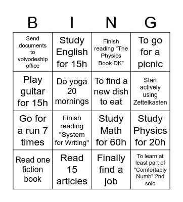 September 2025 Tasks Bingo Card