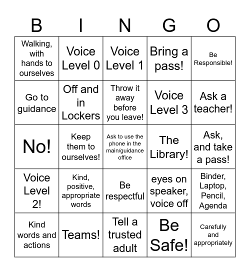 Expectations Bingo Card