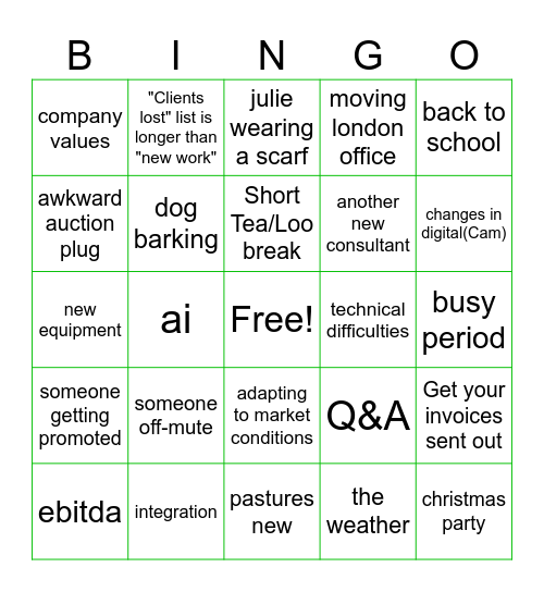 Town Hall Bingo Card