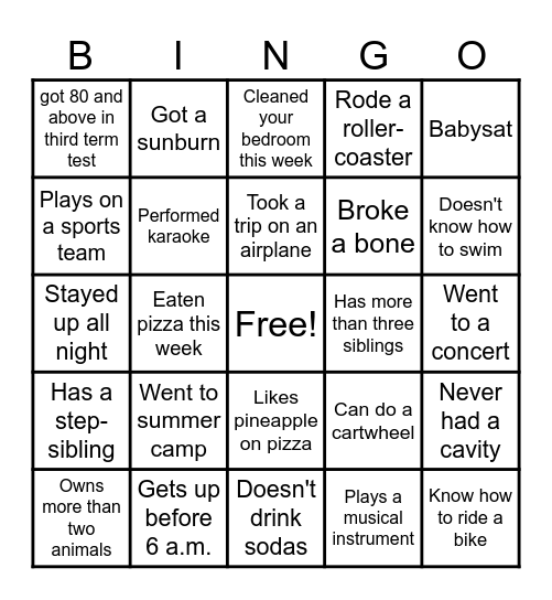 Classroom Bingo Card