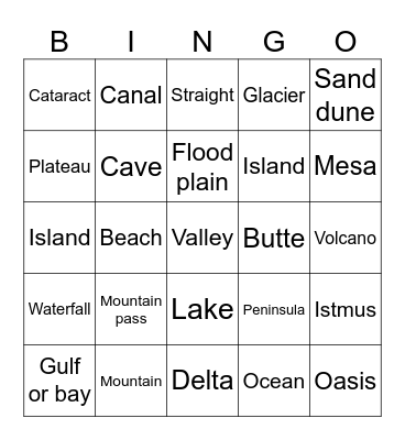 Geographic Terms Bingo Card