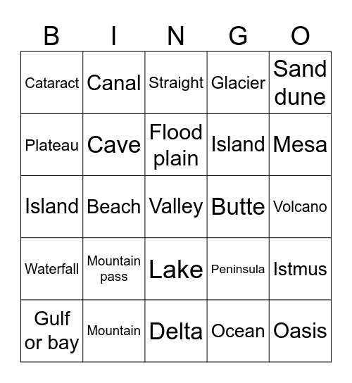 Geographic Terms Bingo Card