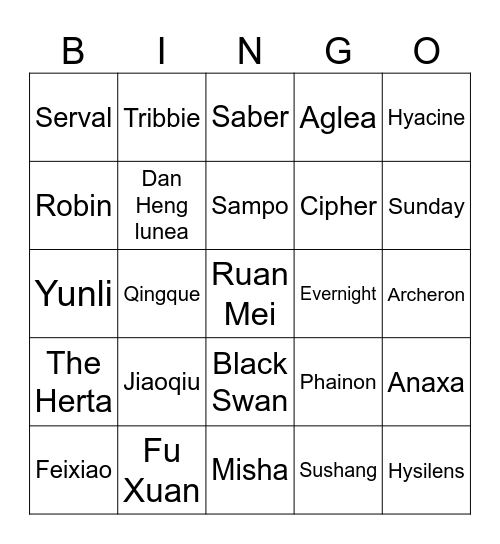 Hsr Cosplay bingo Card