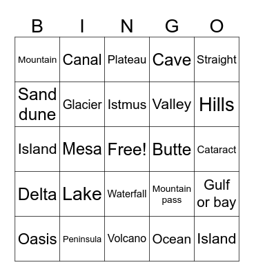 Geographic Terms Bingo Card