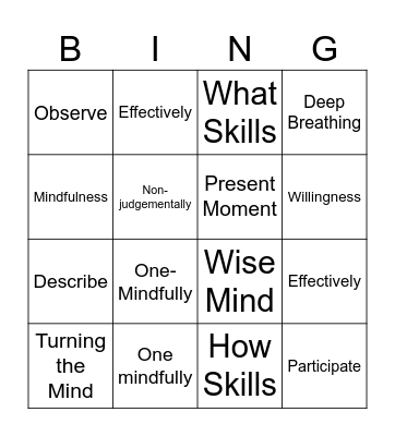 DBT Skills Bingo! Bingo Card