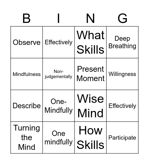 DBT Skills Bingo! Bingo Card