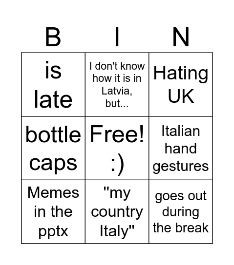 Francesco Bingo Card