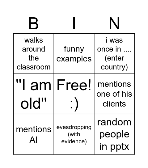 Kaže Bingo Card
