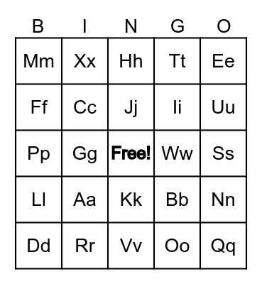 The English Alphabet (1) Bingo Card