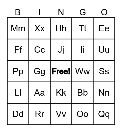 The English Alphabet (1) Bingo Card