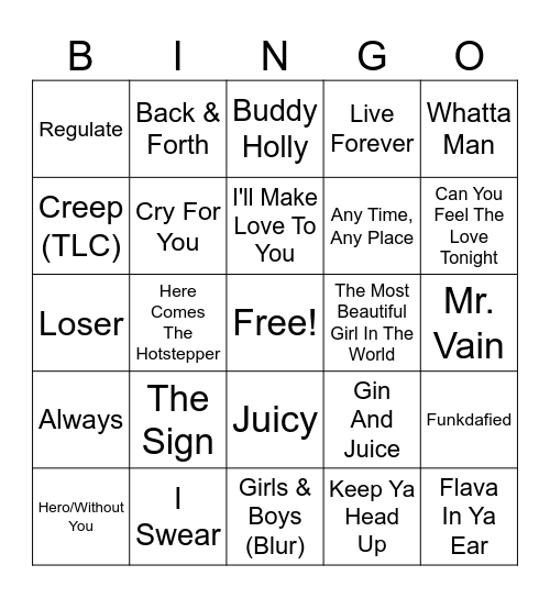 Billboard Year-End 1994 Bingo Card