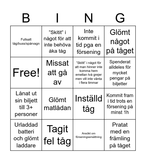 Pendlar bingo Card