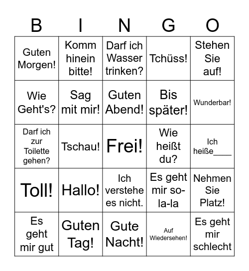Deutsch Phrasen Bingo Card