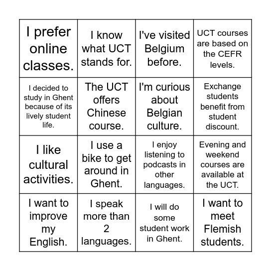 UCT Bingo Card