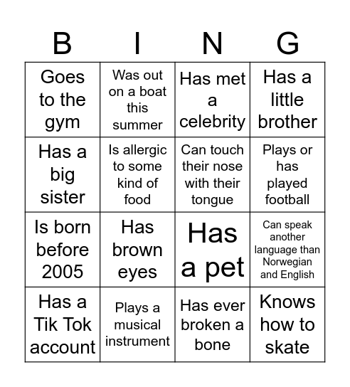 Get to know each other! Bingo Card