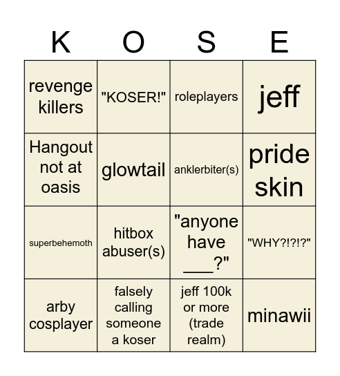 Untitled Bingo Card