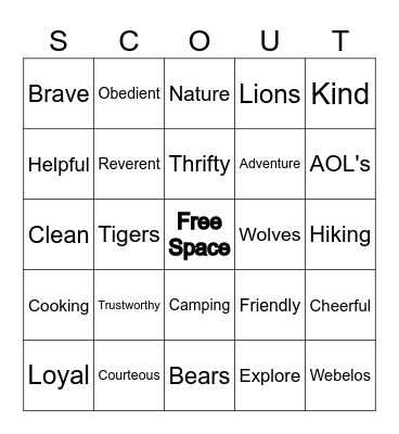 Scout Law Bingo Card