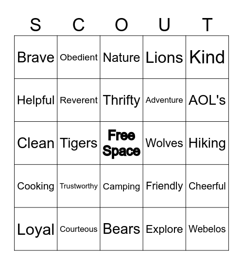 Scout Law Bingo Card