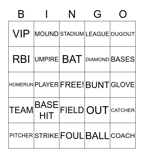 BASEBALL Bingo Card