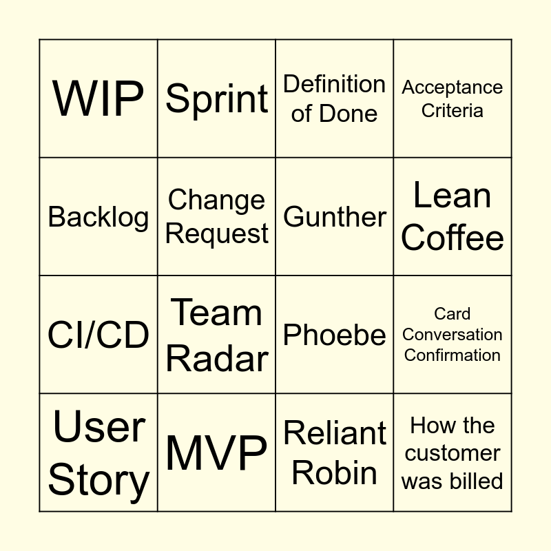 Agile Training Bingo Card