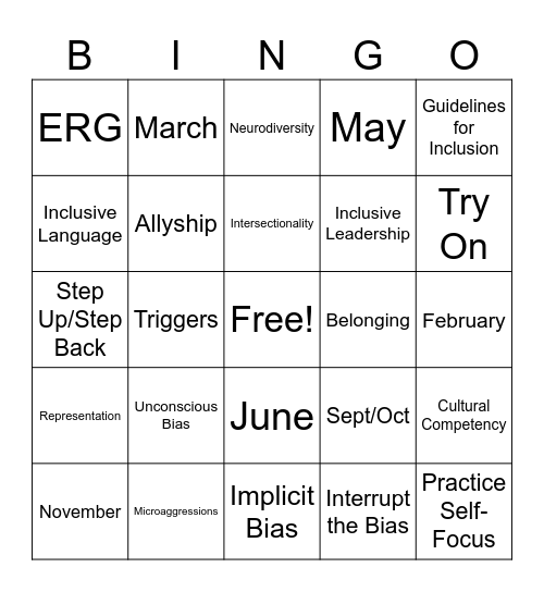 Diversity Bingo Card