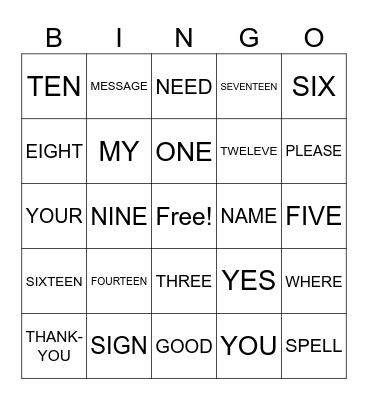 ASL I Test Review Bingo Card