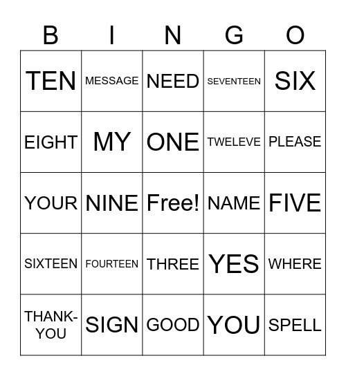 ASL I Test Review Bingo Card