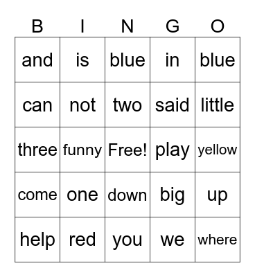 Sight Words Week 6 Bingo Card
