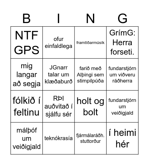 Þingó Bingo Card