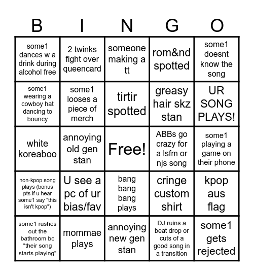 KPOP CLUB BINGO Card