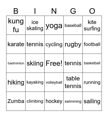 Sports Bingo Card